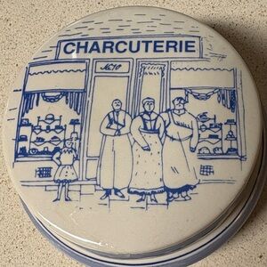 Blue and White Charcuterie themed butter or sauce dish with lid